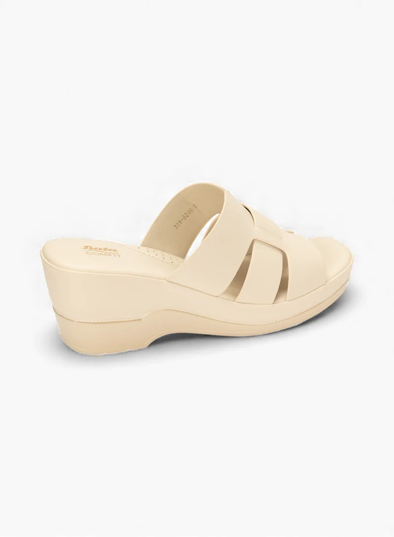 Bata beige Comfit Wedge Heel Slip-On Sandals with Overlapping Straps for Women | Best Price UAE