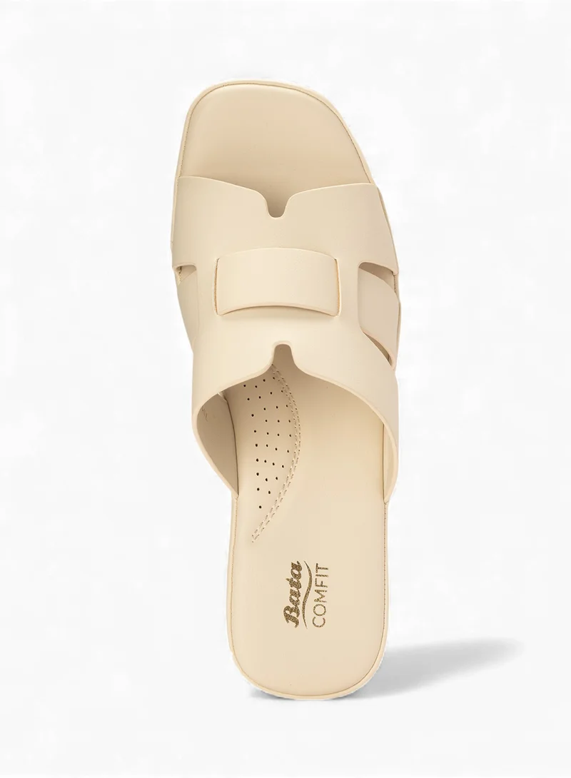 Bata beige Comfit Wedge Heel Slip-On Sandals with Overlapping Straps for Women | Best Price UAE