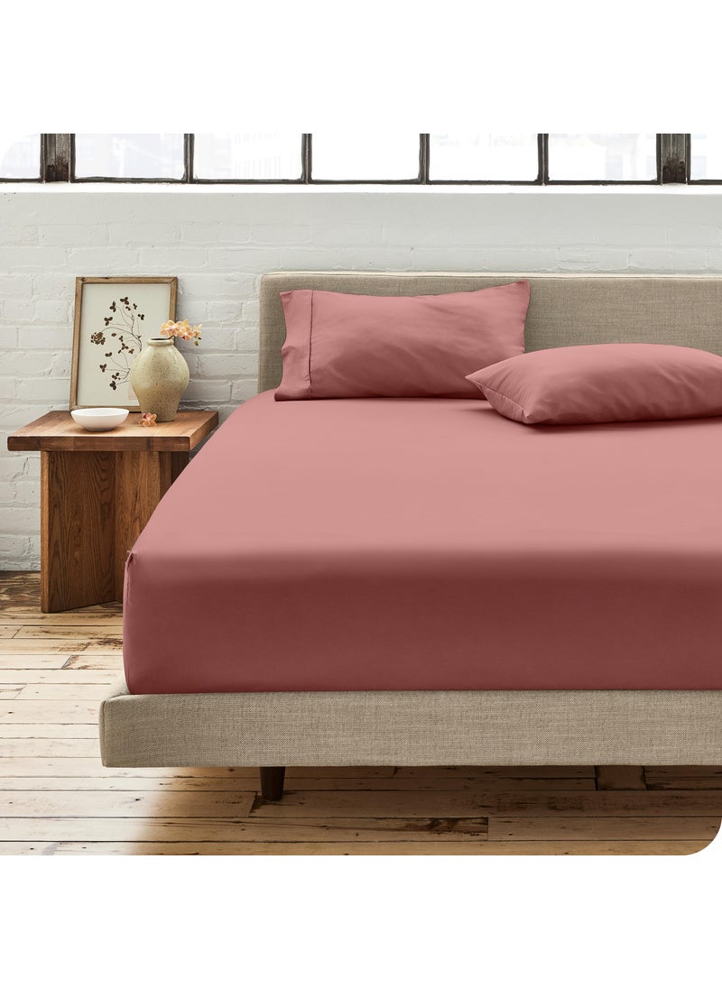 Bare Home Bare Home 100% Organic Cotton King Bottom Sheet - Crisp Percale Weave - Lightweight & Breathable - Deep Pocket Fitted Sheet (King  Dusty Rose)  - Image 1