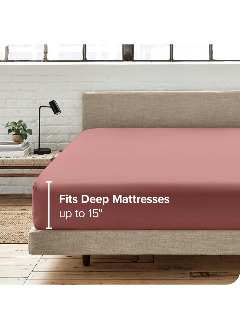 Bare Home Bare Home 100% Organic Cotton King Bottom Sheet - Crisp Percale Weave - Lightweight & Breathable - Deep Pocket Fitted Sheet (King  Dusty Rose)  - Image 3
