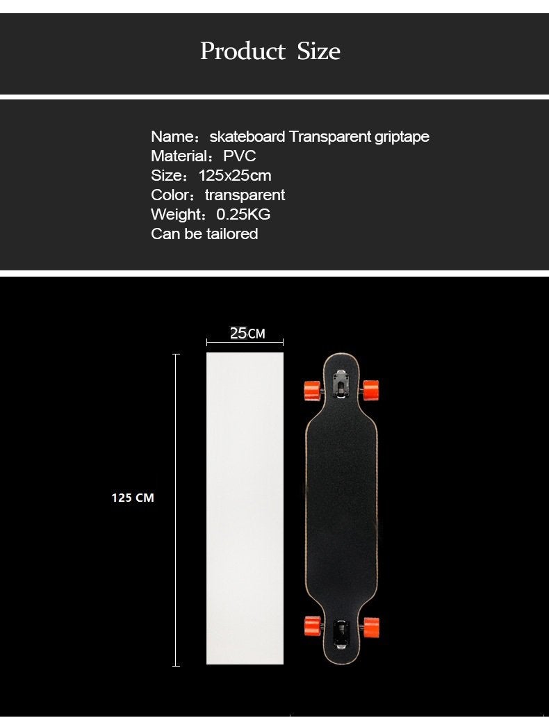 ZUEXT ZUEXT 11" x 50" Clear Skateboard Grip Tape, Waterproof Scooter Griptape, Longboard Grip Tape, Anti Slip Bubble Free Transparent Griptape for Rollerboard Stairs Pedal Wheelchair Step (125x27cm)  - Image 2