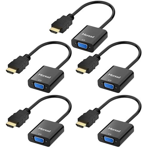 Moread HDMI to VGA, 5 Pack, Uni-Directional Gold-Plated HDMI to VGA Adapter (Male to Female) for Computer, Desktop, Laptop, PC, Monitor, Projector, HDTV, Chromebook, Raspberry Pi, Xbox and More - Image 1