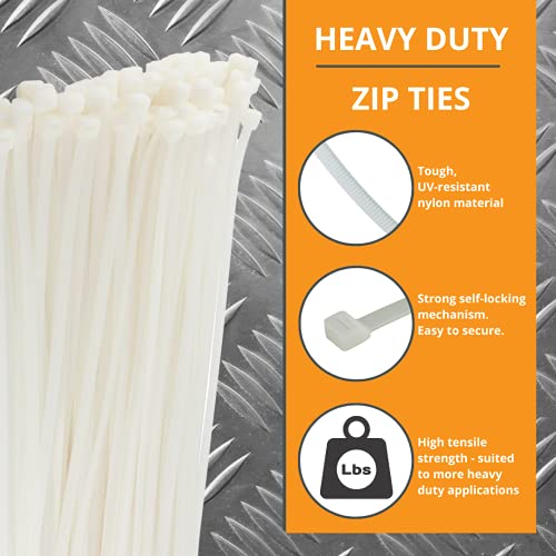 GTSE 14 Inch White/Clear Heavy Duty Zip Ties, 100 Pack, 120lb Strength, UV Resistant Nylon Cable Ties, Self-Locking 14" Tie Wraps - Image 4