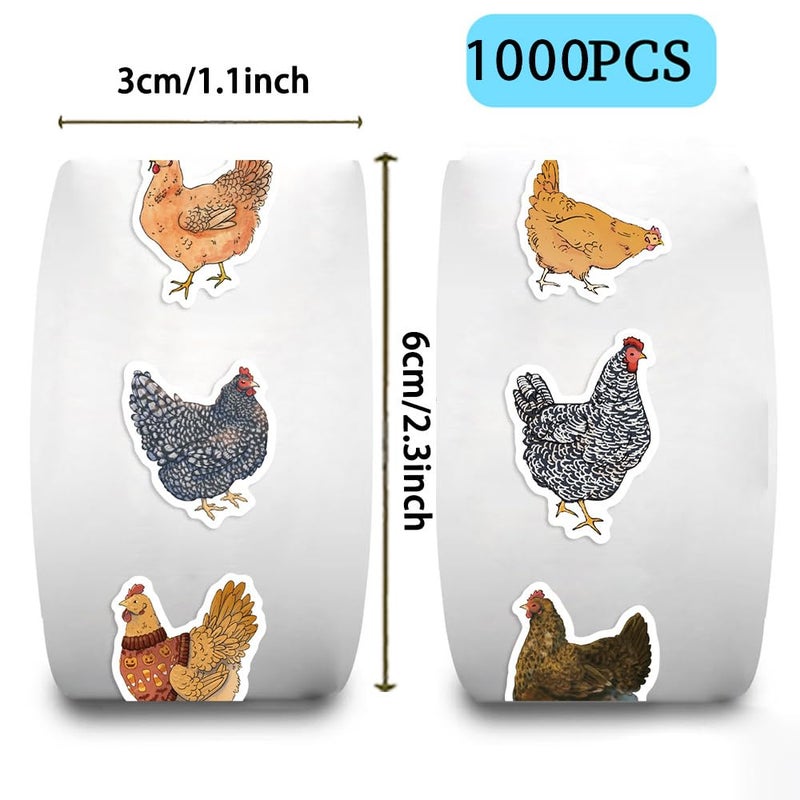 KOPTOP 1000PCS Chicken Stickers Roll, 2 Rolls 10 Styles Cute Hen and Farm Stickers, Waterproof Vinyl Decals for Water Bottles Laptops Scrapbooking Party Favors Classroom Rewards - Image 2