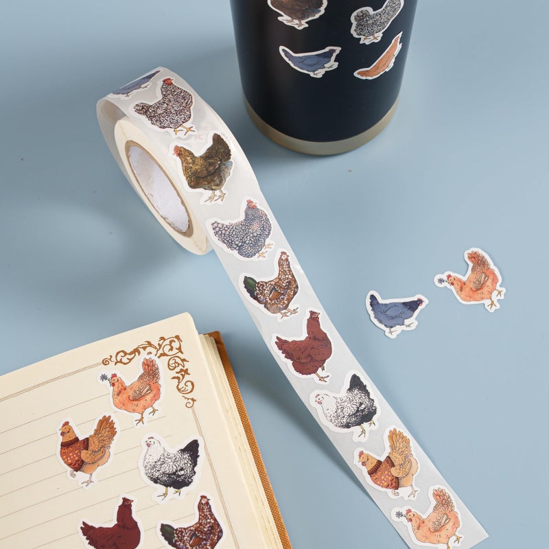KOPTOP 1000PCS Chicken Stickers Roll, 2 Rolls 10 Styles Cute Hen and Farm Stickers, Waterproof Vinyl Decals for Water Bottles Laptops Scrapbooking Party Favors Classroom Rewards - Image 3