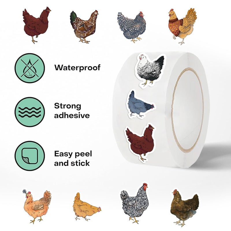 KOPTOP 1000PCS Chicken Stickers Roll, 2 Rolls 10 Styles Cute Hen and Farm Stickers, Waterproof Vinyl Decals for Water Bottles Laptops Scrapbooking Party Favors Classroom Rewards - Image 5
