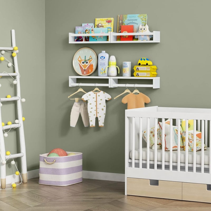 Forbena Floating Nursery Book Shelves for Wall Set of 4, White Wall Bookshelf for Kids Room, Small Wood Book Shelf Bookshelves for Baby Teen Boys Girls Bedoom Bathroom Toy and Decor Storage - Image 3