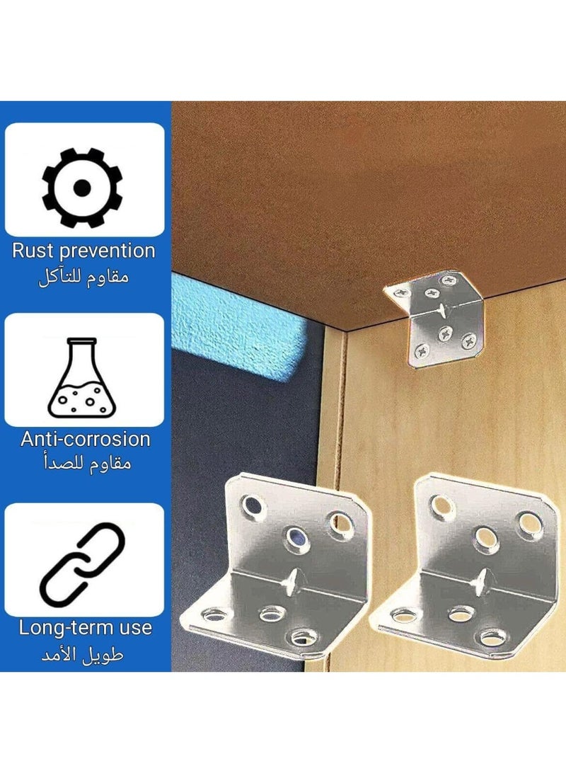 12-Piece Silver Metal Corner Brackets with Mounting Screws (Includes 72 × 1.5 cm Screws & 72 × 2.5 cm Screws) for Securing Shelves, Furniture, Cabinets, and Wood Joints - Image 4