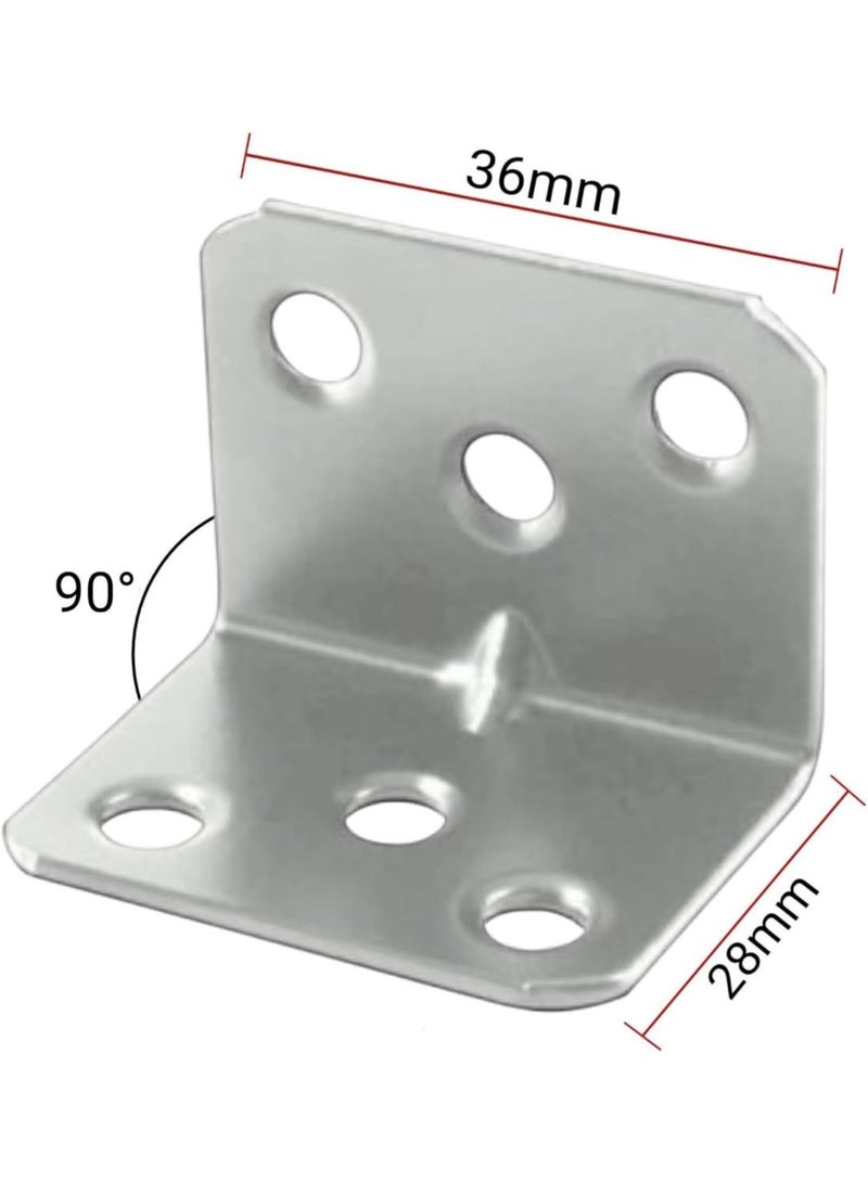12-Piece Silver Metal Corner Brackets with Mounting Screws (Includes 72 × 1.5 cm Screws & 72 × 2.5 cm Screws) for Securing Shelves, Furniture, Cabinets, and Wood Joints - Image 2