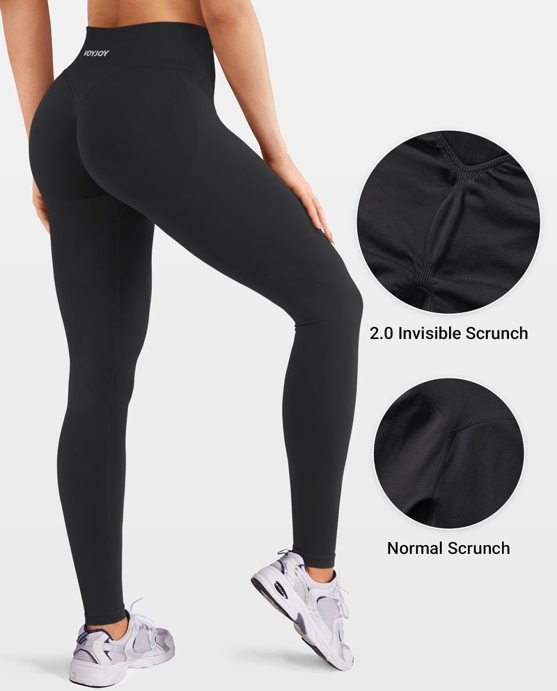 VOYJOY Workout Butt Lifting Leggings for Women Hidden Scrunch Tummy Control Gym Leggings Seamless Yoga Pants Black M - Image 4