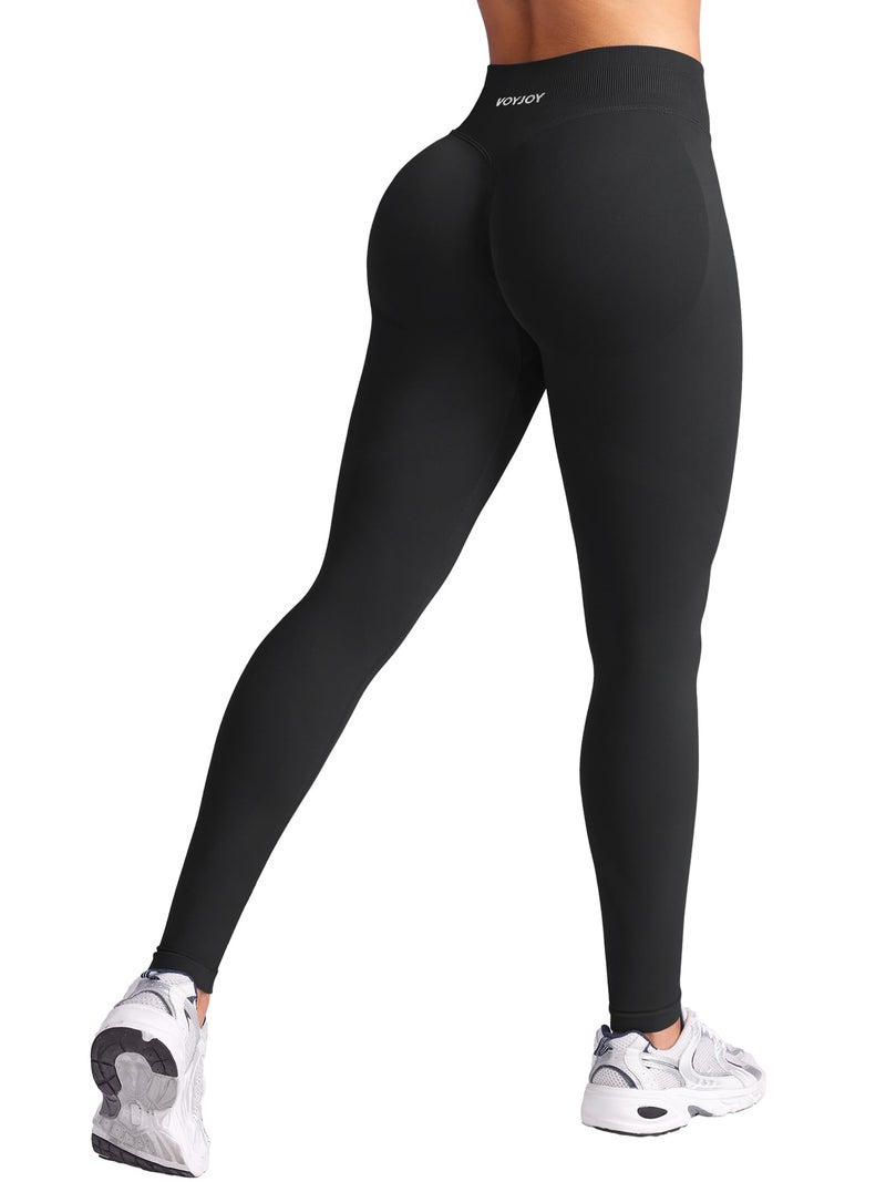 VOYJOY Workout Butt Lifting Leggings for Women Hidden Scrunch Tummy Control Gym Leggings Seamless Yoga Pants Black M - Image 1