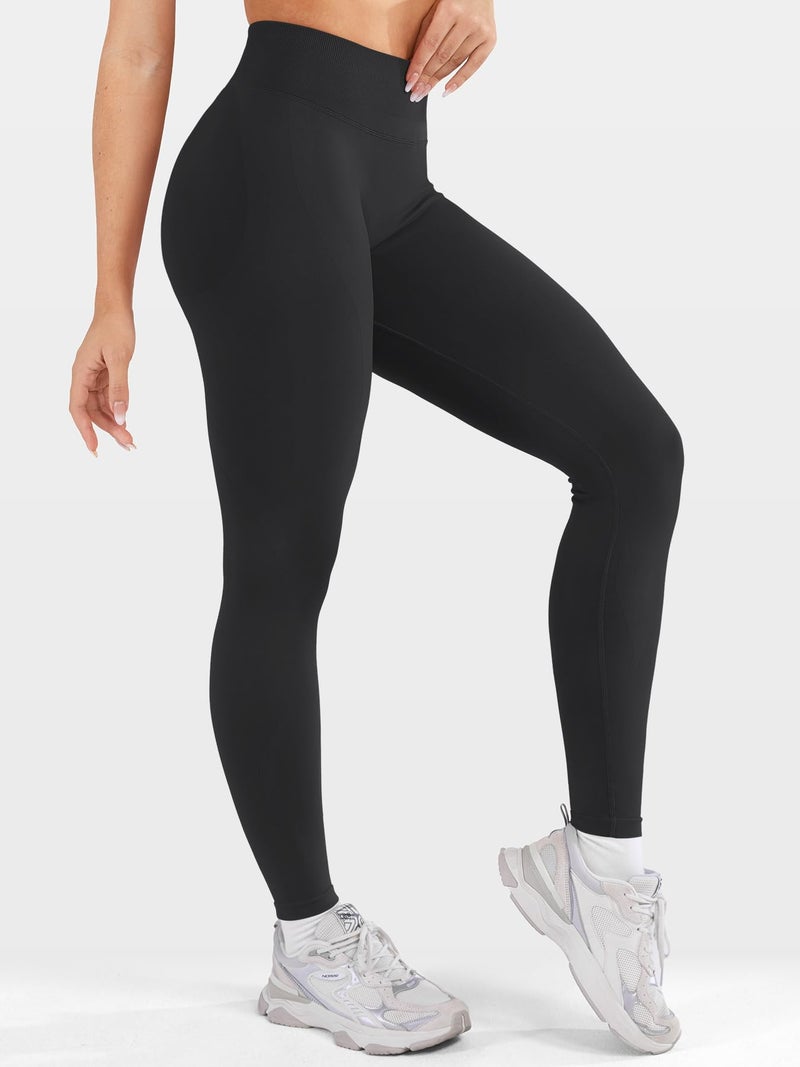 VOYJOY Workout Butt Lifting Leggings for Women Hidden Scrunch Tummy Control Gym Leggings Seamless Yoga Pants Black M - Image 5