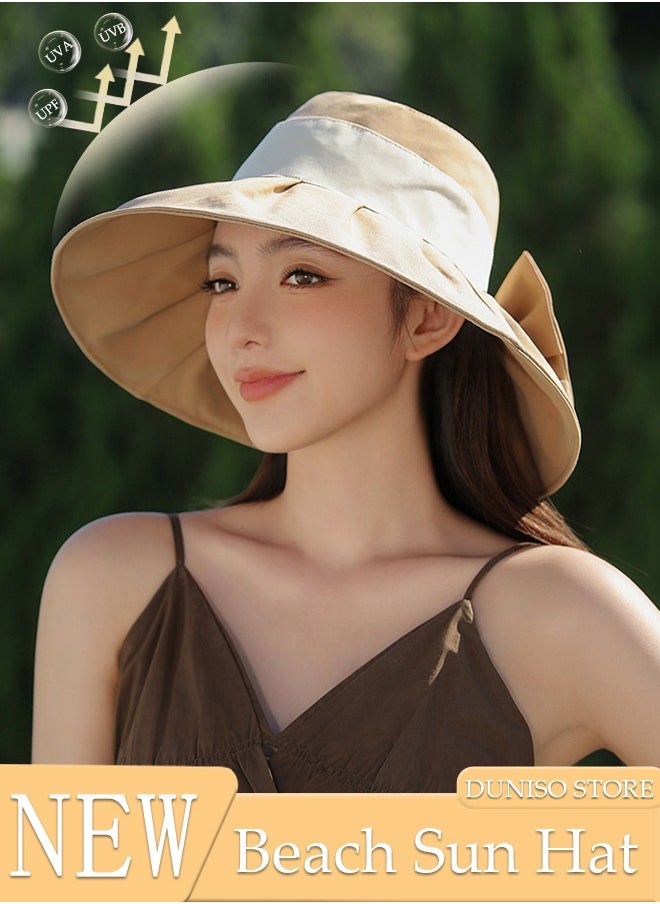 DUNISO - Women's Foldable Sun Hat Big Bowknot Summer Wide Brim Roll Up Beach Cap Summer Solid Travel Beach Bucket Hats UV Protection UPF50+ for Vacation Outdoor Activities - Image 1