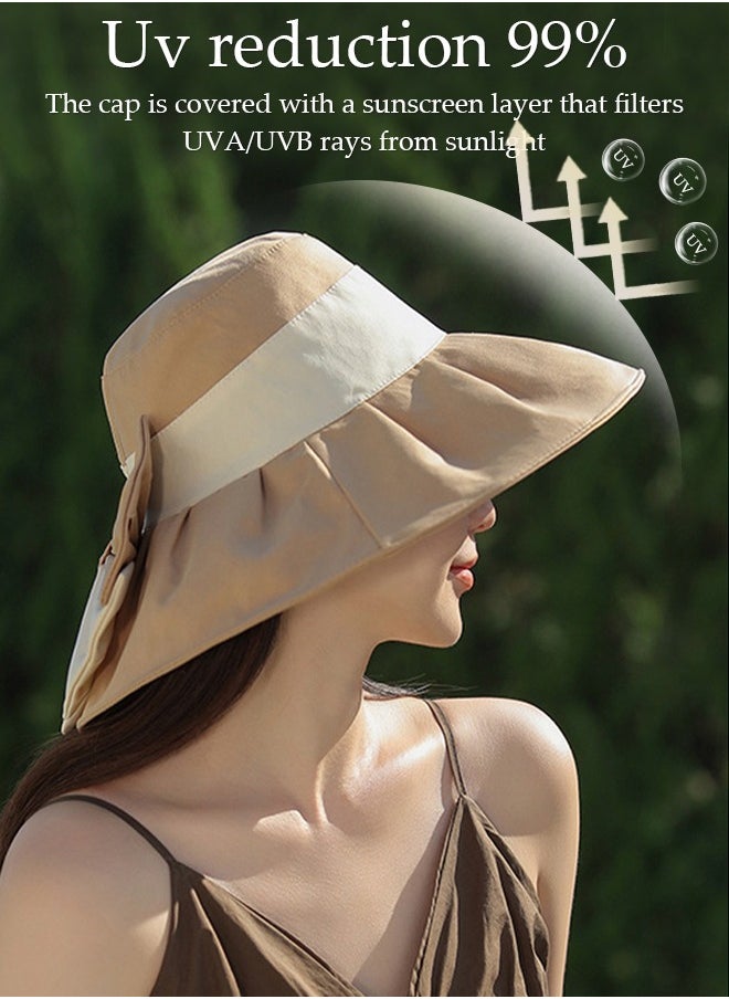 DUNISO - Women's Foldable Sun Hat Big Bowknot Summer Wide Brim Roll Up Beach Cap Summer Solid Travel Beach Bucket Hats UV Protection UPF50+ for Vacation Outdoor Activities - Image 1