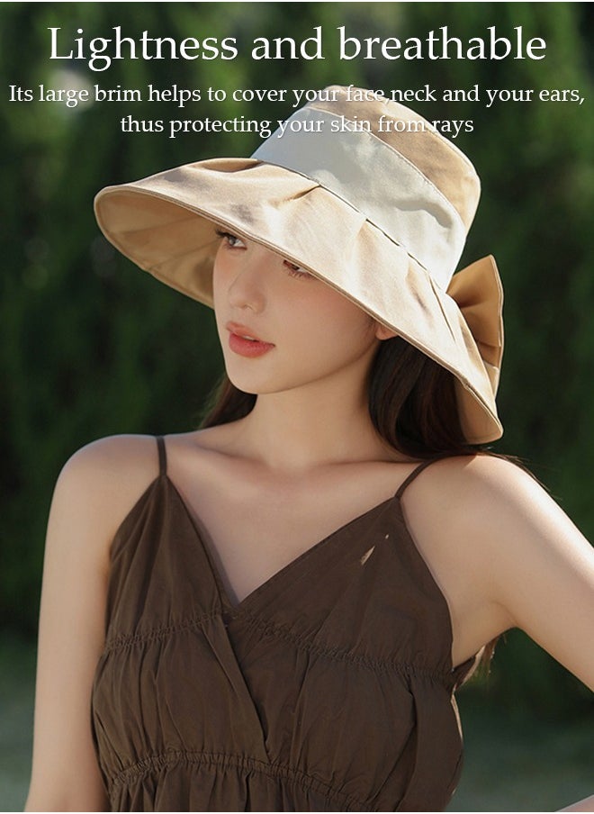 DUNISO - Women's Foldable Sun Hat Big Bowknot Summer Wide Brim Roll Up Beach Cap Summer Solid Travel Beach Bucket Hats UV Protection UPF50+ for Vacation Outdoor Activities - Image 1