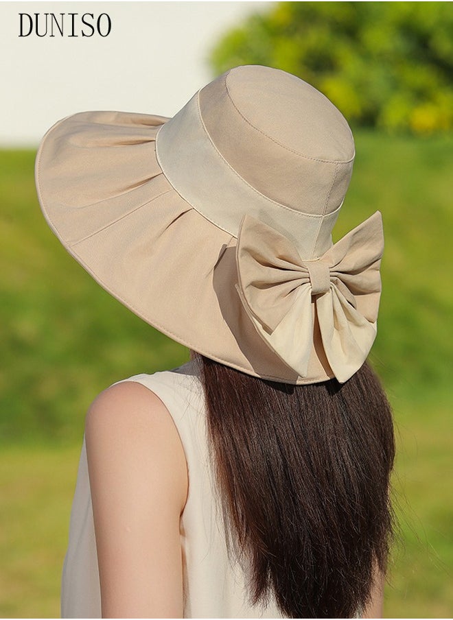 DUNISO - Women's Foldable Sun Hat Big Bowknot Summer Wide Brim Roll Up Beach Cap Summer Solid Travel Beach Bucket Hats UV Protection UPF50+ for Vacation Outdoor Activities - Image 1