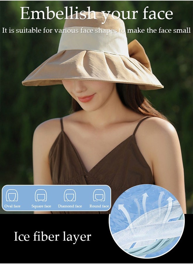 DUNISO - Women's Foldable Sun Hat Big Bowknot Summer Wide Brim Roll Up Beach Cap Summer Solid Travel Beach Bucket Hats UV Protection UPF50+ for Vacation Outdoor Activities - Image 1