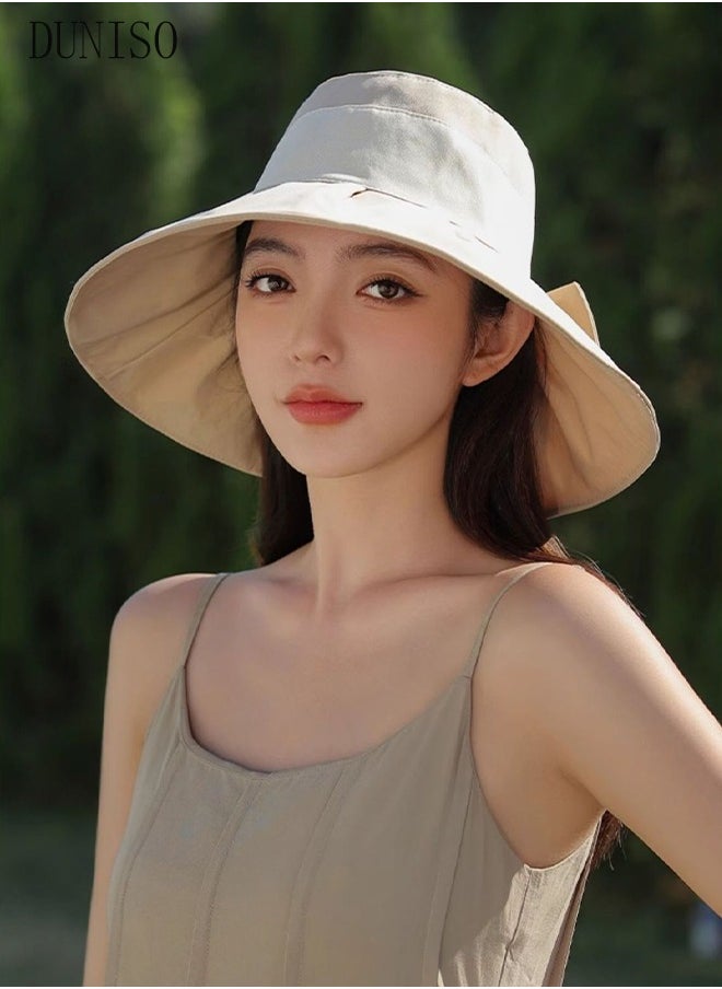 DUNISO - Women's Foldable Sun Hat Big Bowknot Summer Wide Brim Roll Up Beach Cap Summer Solid Travel Beach Bucket Hats UV Protection UPF50+ for Vacation Outdoor Activities - Image 1