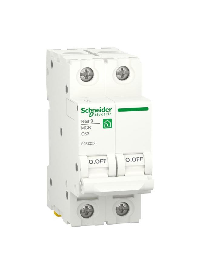 Schneider Electric - Schneider Electric Resi9, 2P, 63A Miniature Circuit Breaker (Mcb), C Curve, 4500A (Iec/En 60898-1) - Image 1
