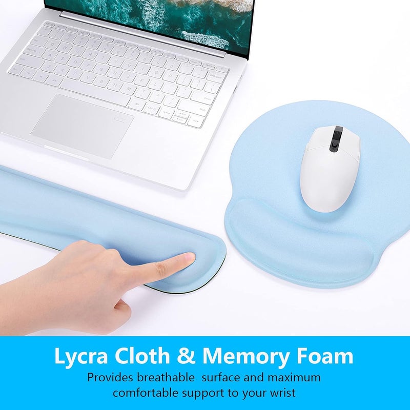 Dapesuom Keyboard Wrist Rest and Mouse Pad with Wrist Support, Memory Foam Cushion for Keyboard and Mouse Set, Ergonomic Desktop Pad Rests with Non Slip Base for Easy Typing & Pain Relief, Sky Blue - Image 4