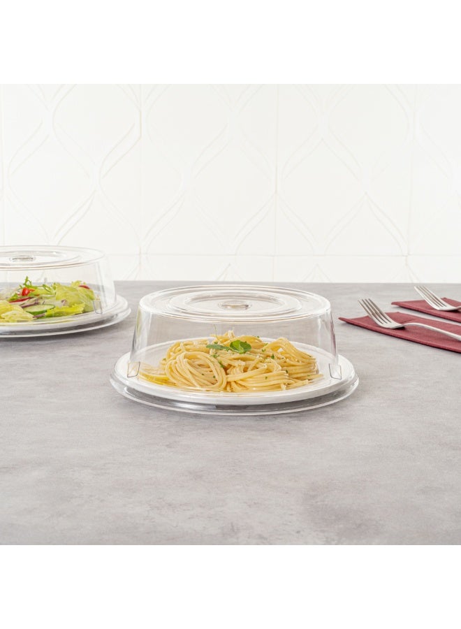 Restaurantware Cater Tek 8.5 Inch Polycarbonate Plate Covers, 10 Shatterproof Dish Covers - Dishwashable, For 8-Inch Plates, Clear Plastic Splatter Covers, Finger Hole Design, Endures Up To 210F - Image 4