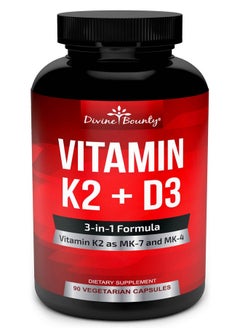 Divine Bounty Vitamin K2 (Mk7 & Mk4) With D3 Supplement Vitamin K & D As Mk7 100Mcg Mk4 500Mcg And 5000 Iu Vitamin D3 3In1 Formula Bone And Heart Support 90 Nongmo Vegetarian Capsules  - Image 2