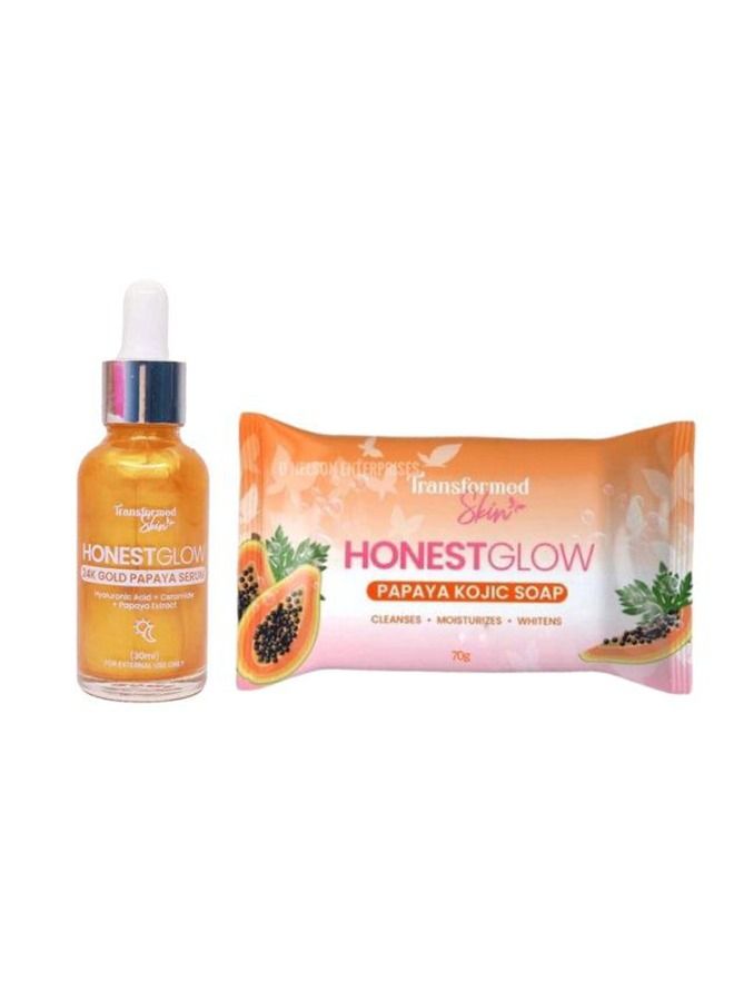 Transformed Skin HonestGlow مصل البابايا بالذهب عيار 24 قيراط 30 مل + صابون البابايا كوجيك 70 جم - Image 1