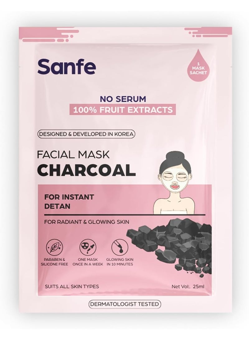 Sanfe Instant Detan Charcoal Facial Mask 1pc, 25gm - Image 1