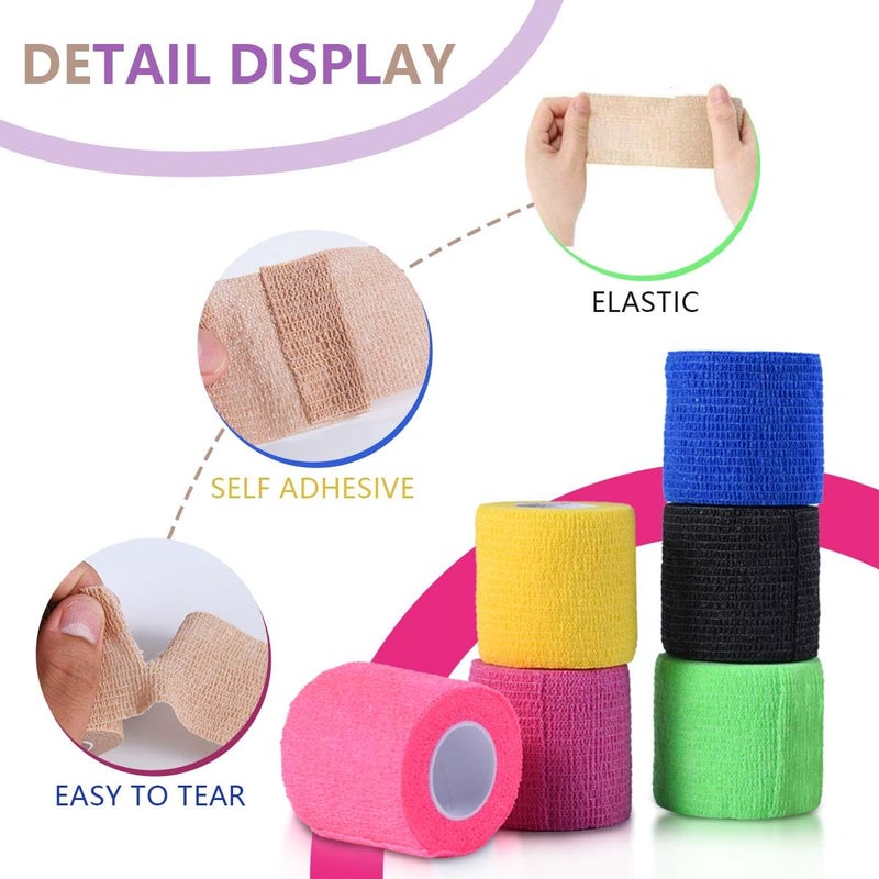 KISEER 15 Pack 2 Inch x 5 Yards Self Adhesive Bandage Breathable Cohesive Bandage Wrap Rolls Elastic Self-Adherent Tape for Stretch Athletic, Sports, Wrist, Ankle - Image 3