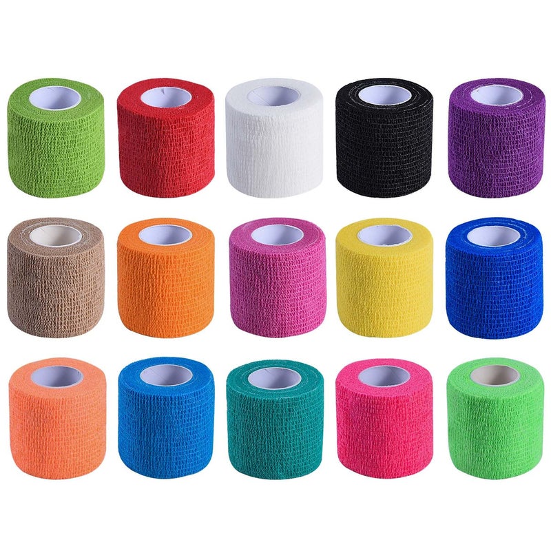 KISEER 15 Pack 2 Inch x 5 Yards Self Adhesive Bandage Breathable Cohesive Bandage Wrap Rolls Elastic Self-Adherent Tape for Stretch Athletic, Sports, Wrist, Ankle - Image 1