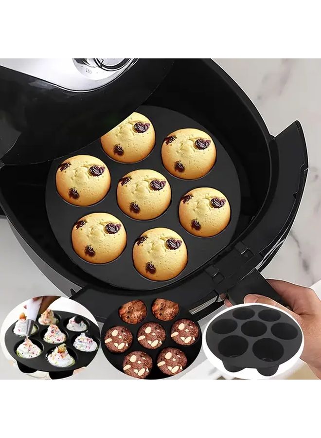 7 Inch Silicone Non Stick Cake Mold With Demolding Lip Design Food Grade Silicone Baking Pan With Rounded Corners For Even Heating Easy Release And Cleaning Air Fryer And Microwave Oven Safe Perfect For Vol Au Vents Souffles Mini Pies Cheesecakes And Cakes Dishwasher Safe Black And Golden Design 7 Hole Portion Control Mold For Pastries And Desserts - Image 2