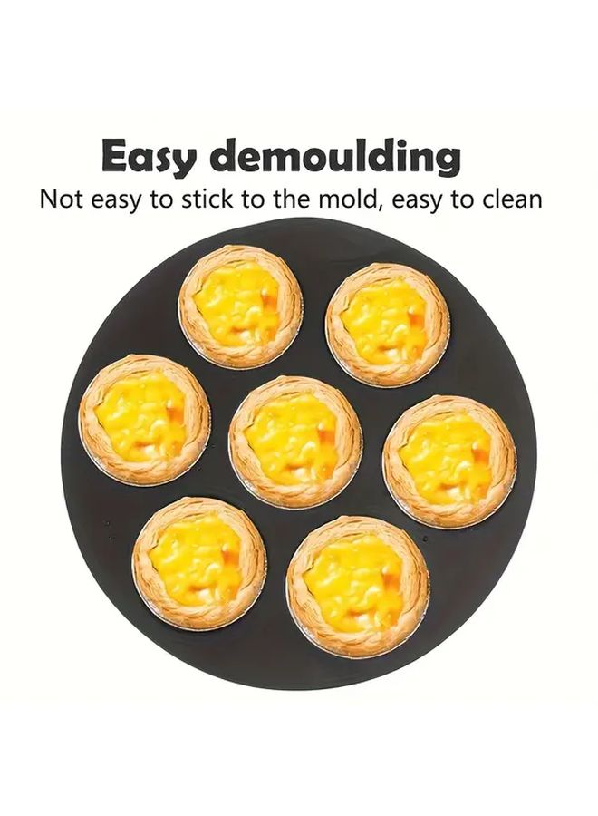 7 Inch Silicone Non Stick Cake Mold With Demolding Lip Design Food Grade Silicone Baking Pan With Rounded Corners For Even Heating Easy Release And Cleaning Air Fryer And Microwave Oven Safe Perfect For Vol Au Vents Souffles Mini Pies Cheesecakes And Cakes Dishwasher Safe Black And Golden Design 7 Hole Portion Control Mold For Pastries And Desserts - Image 1