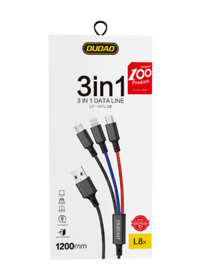 NIBEMINENT 3-In-1 USB Data Sync And Charging Cable Multicolour - Image 2