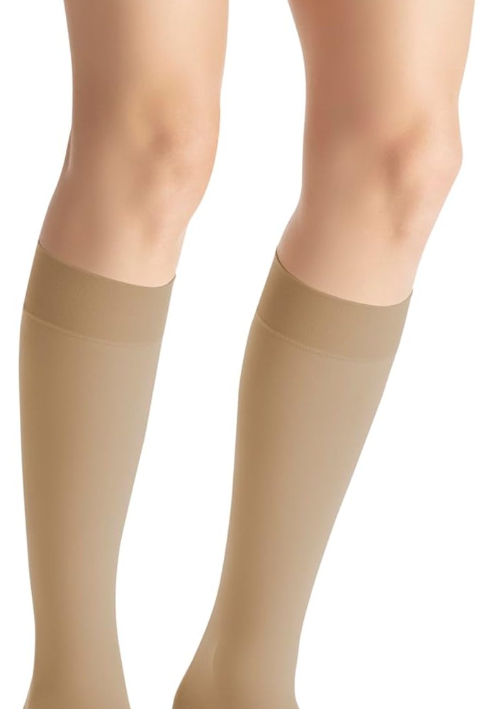 JOBST Opaque Open Toe Knee High Compression Stockings 20-30 mmHg - Natural, Medium Size - Image 1
