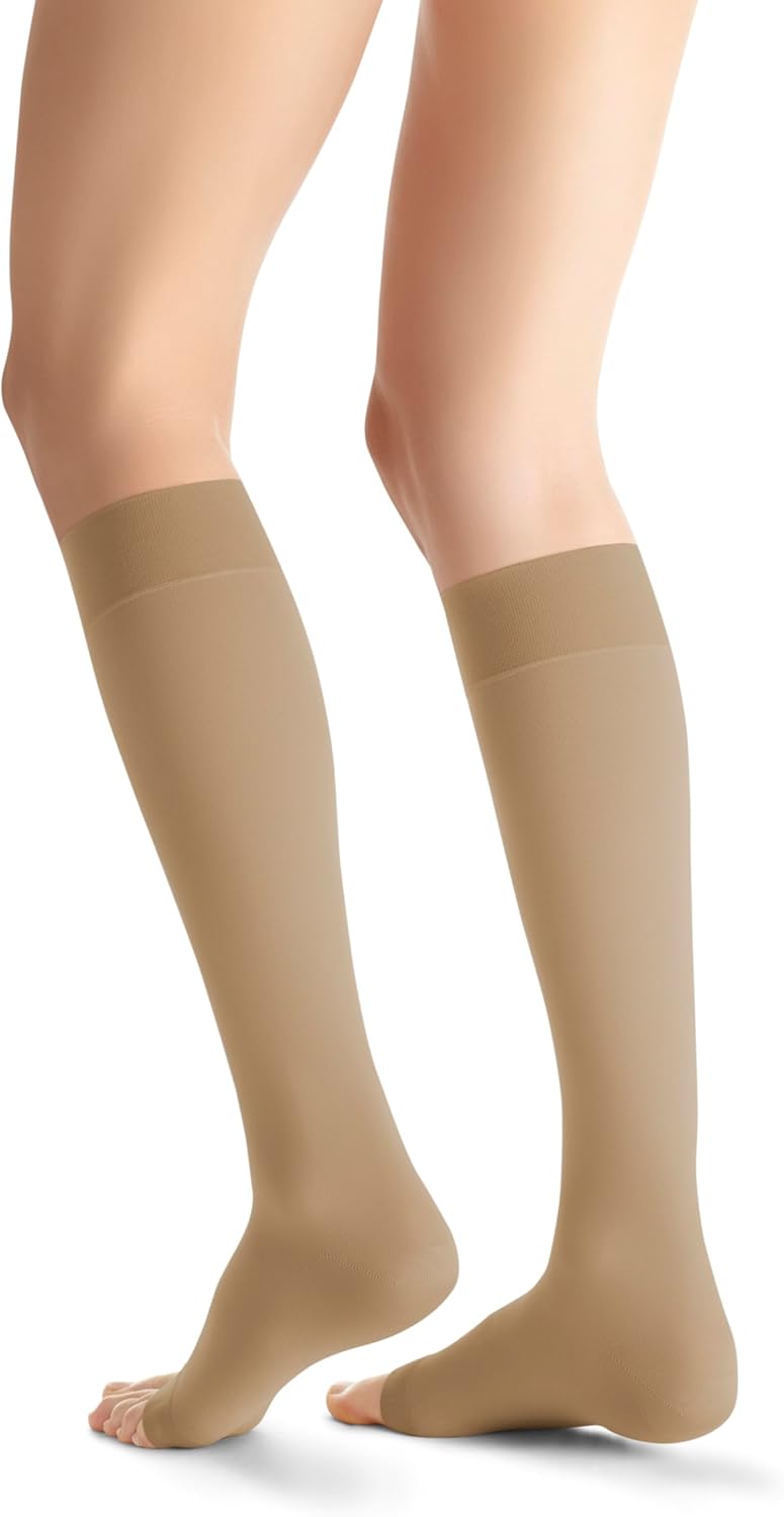 JOBST Opaque Open Toe Knee High Compression Stockings 20-30 mmHg - Natural, Medium Size - Image 2