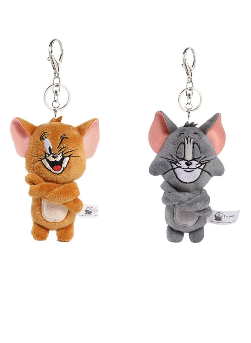 Generic 2-Piece Tom-Cat with Jerry-Mouse Stuffed Plush Toy Backpack Shoulder Bag Accessory Stuffed Animal Keychain Birthday Gift for Girls and Boys（12cm-Arrogant Style） - Image 1