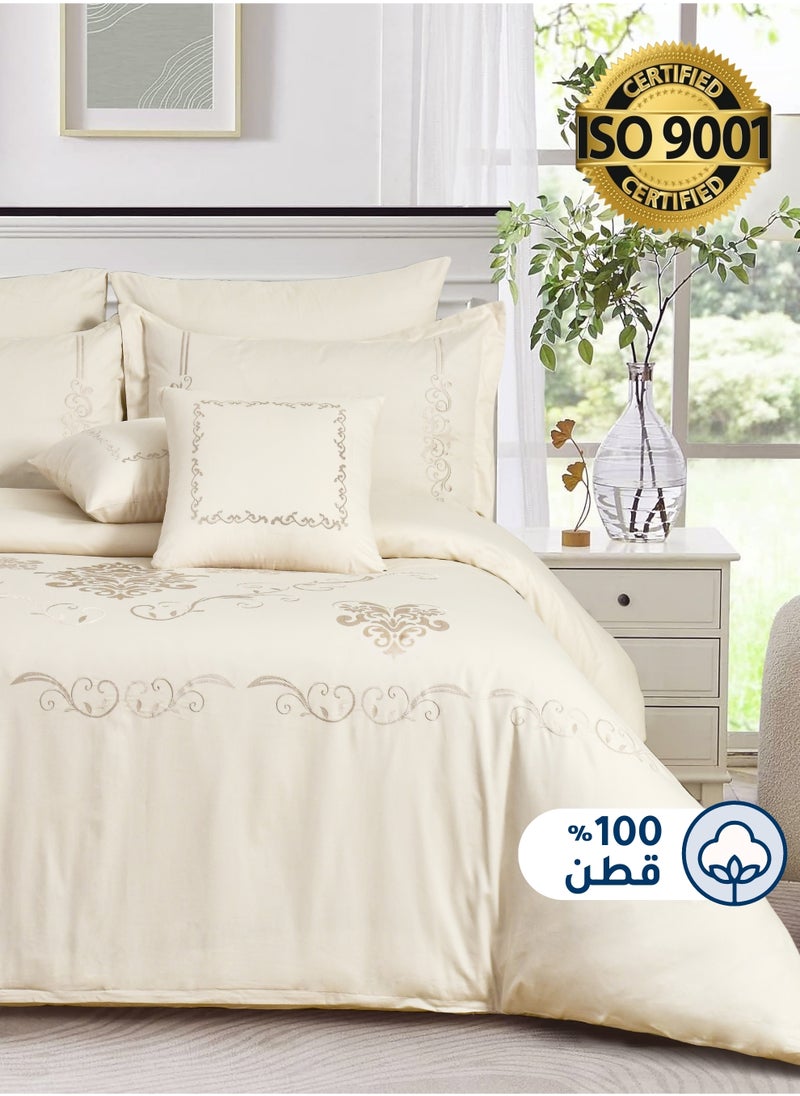 سيد المنسوجات المنزلية ماستر طقم لحاف قطن تطريز، يناسب سرير مزدوج مقاس 200 × 200 سم، 9 قطع حجم كينج، 200 TC قطن  - Image 1