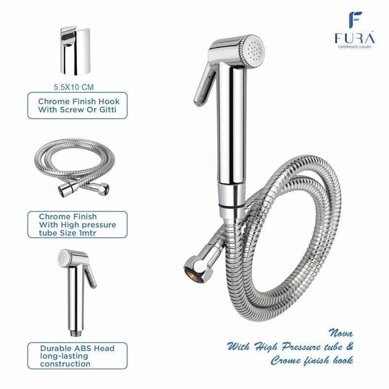 Fura Model Nova Multipurpose Healthfaucet with 1mtr 304 Grade matrial Chrome Finish Flexible Hose Pipe with HighpressureHandjet Bidet Spray for ToiletJetspray Healthfaucet 2 yrs Warranty - Image 2