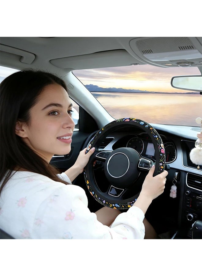 Car Steering Wheel Cover for Women Men, Non-Slip Breathable Steering Wheel, Wildflower Steering Wheel Protector, Car Accessories, Universal 14" 02/2-15" Fit Auto, Suvs - Image 2