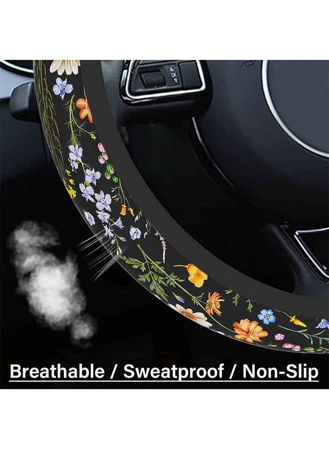 Car Steering Wheel Cover for Women Men, Non-Slip Breathable Steering Wheel, Wildflower Steering Wheel Protector, Car Accessories, Universal 14" 02/2-15" Fit Auto, Suvs - Image 4