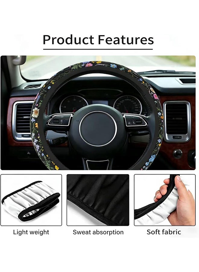 Car Steering Wheel Cover for Women Men, Non-Slip Breathable Steering Wheel, Wildflower Steering Wheel Protector, Car Accessories, Universal 14" 02/2-15" Fit Auto, Suvs - Image 3