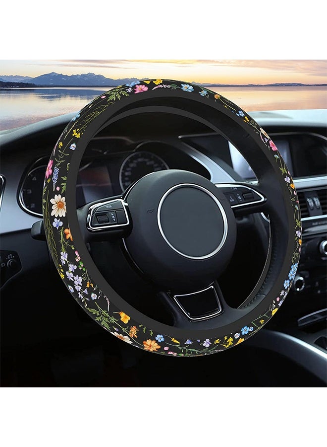 Car Steering Wheel Cover for Women Men, Non-Slip Breathable Steering Wheel, Wildflower Steering Wheel Protector, Car Accessories, Universal 14" 02/2-15" Fit Auto, Suvs - Image 1