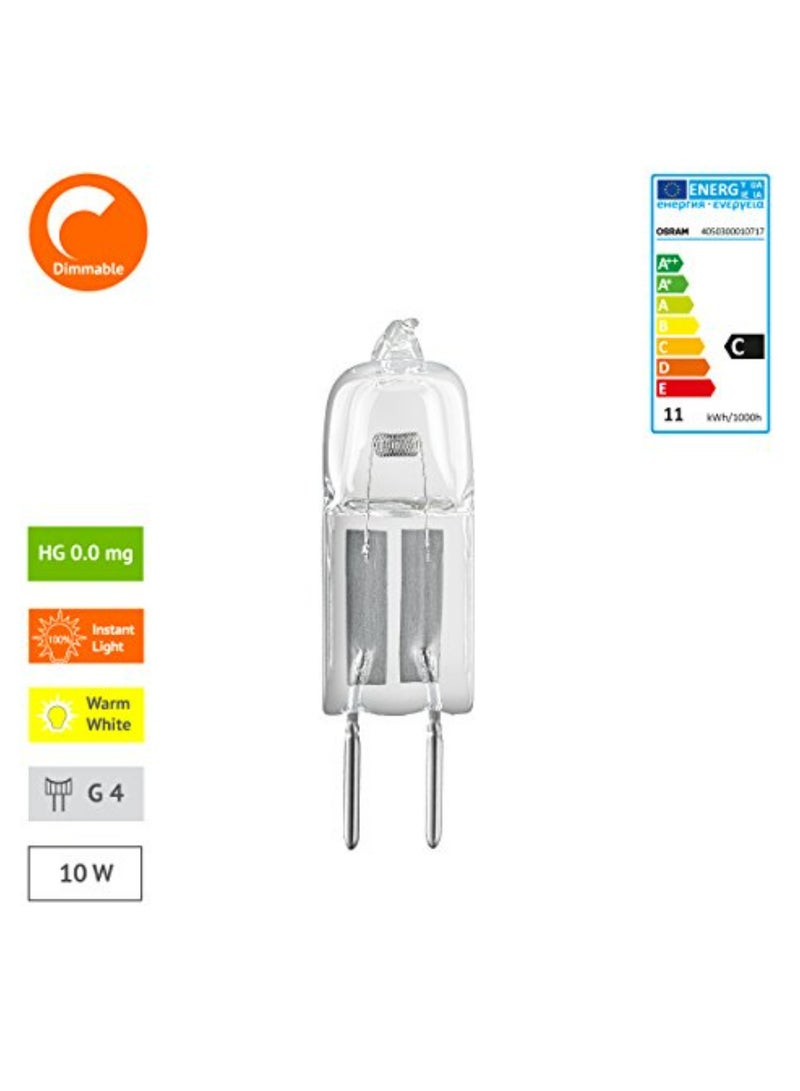 Osram Halogen Pin Base Halostar G4 Socket Dimmable 12 Volt 10 Watt Warm White 2800K Pack Of 5 - Image 4