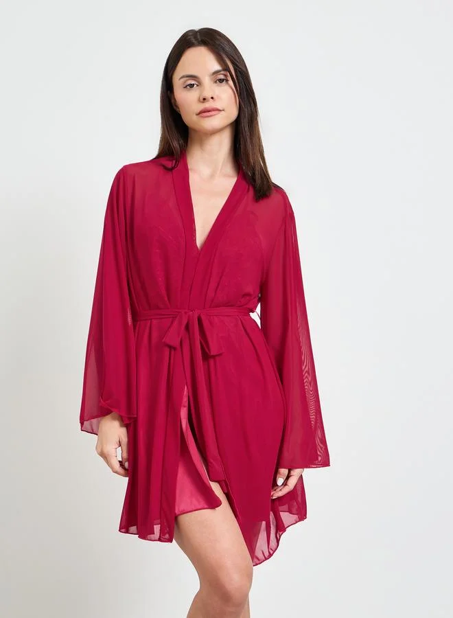 تايك تو Burgundy Butterfly Design Slip And Robe Set