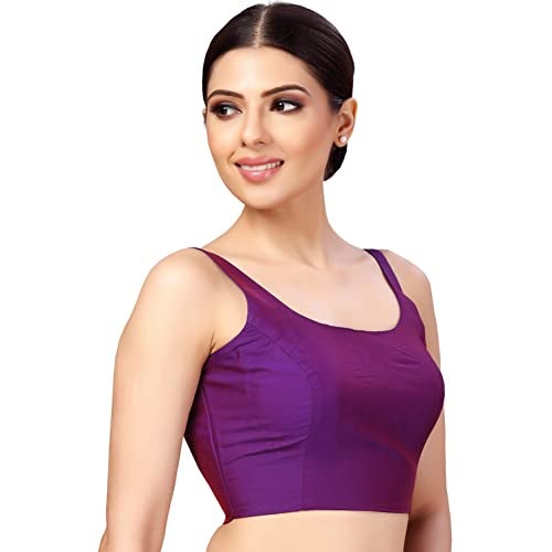Studio Shringaar Women's Polyester Sleeveless Satin Padded Saree Blouse(Purple, 38) - Image 3