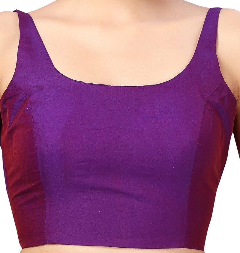 Studio Shringaar Women's Polyester Sleeveless Satin Padded Saree Blouse(Purple, 38) - Image 5