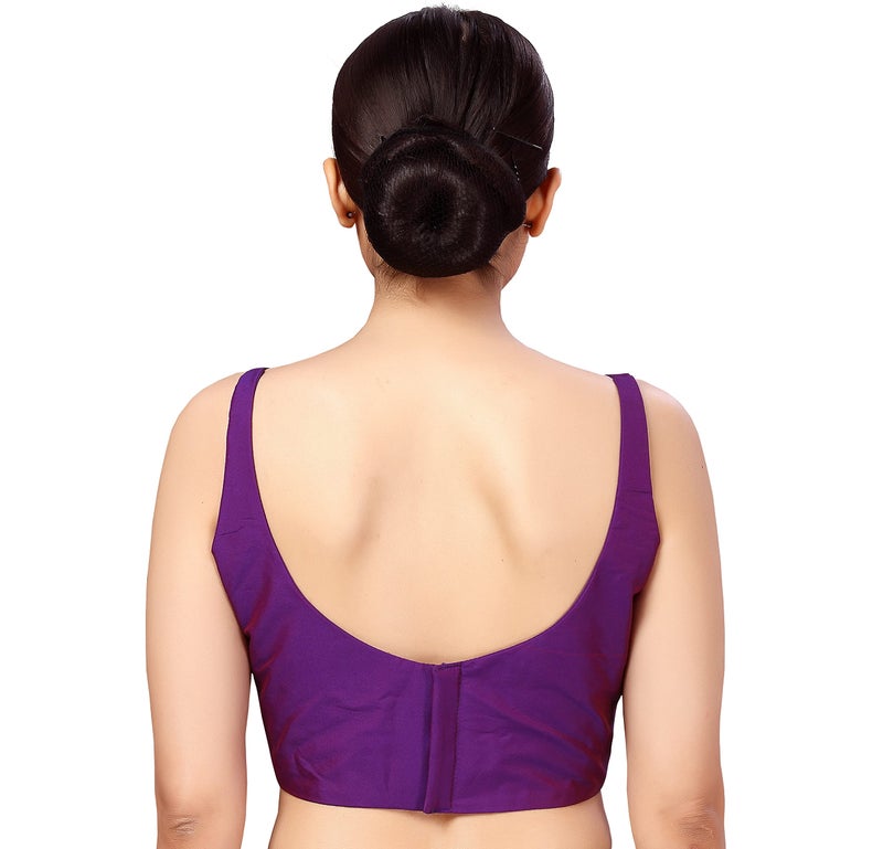 Studio Shringaar Women's Polyester Sleeveless Satin Padded Saree Blouse(Purple, 38) - Image 2