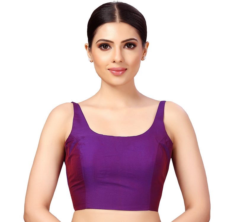 Studio Shringaar Women's Polyester Sleeveless Satin Padded Saree Blouse(Purple, 38) - Image 1