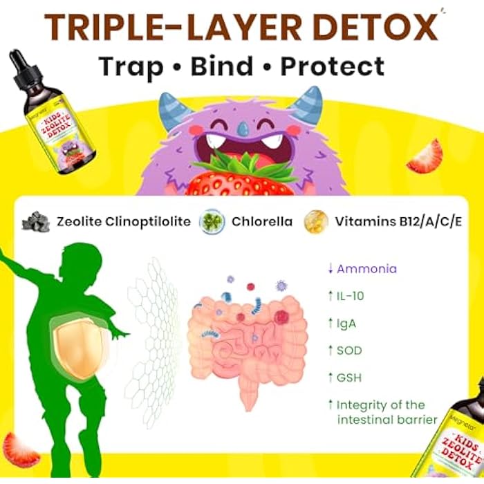 Megneta Triple-Layer Zeolite Detox & Defense for Kids with Zeolite Clinoptilolite, Chlorella, Methyl B12 & Vitamins A·C·D·E·K | Deep Cleanse, Immune Support & Full-Body Defense - Image 2