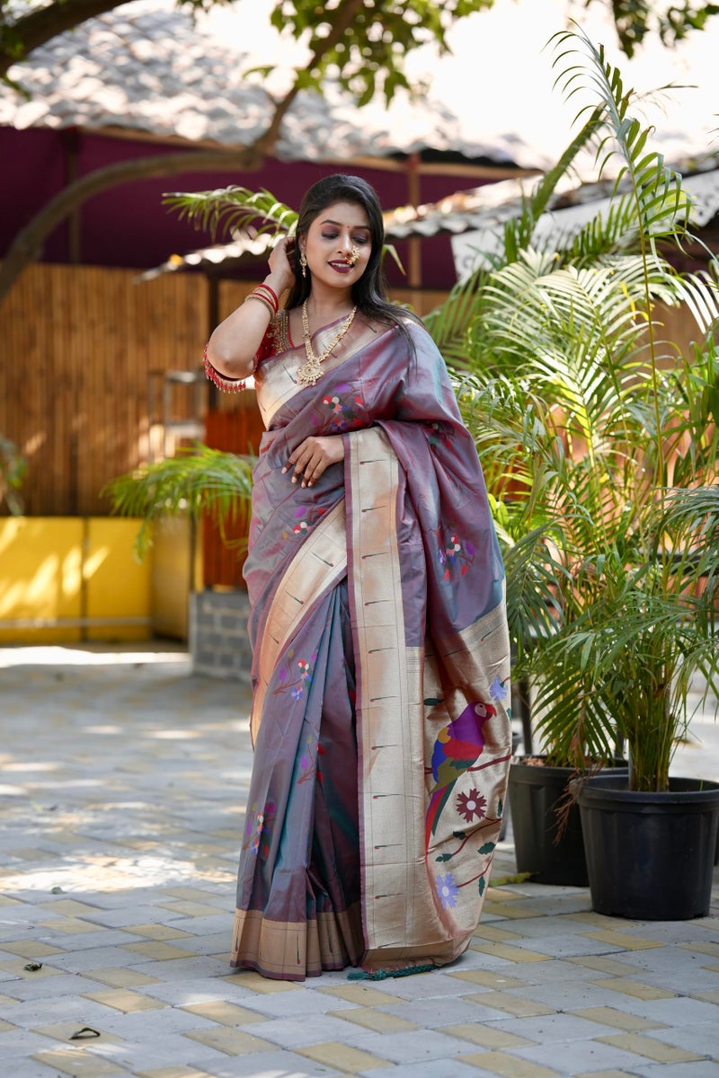 AMIRAT Women's Paithani Soft Silk Saree Pure Banarasi Silk Saree with Unstitched Blouse Piece (Teal) - Image 4